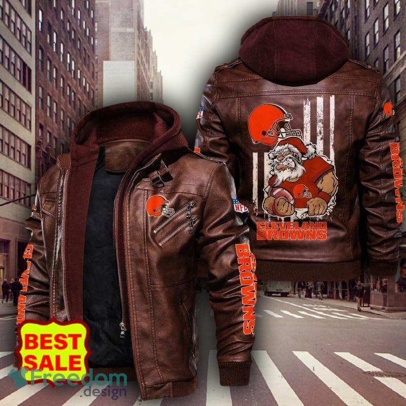 NFL Teams Cleveland Browns Logo 9 Black Brown Leather Jacket For Fans -  Freedomdesign