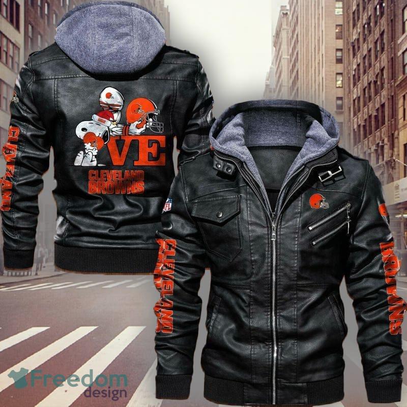 NFL Teams Cleveland Browns Logo 9 Black Brown Leather Jacket For Fans -  Freedomdesign