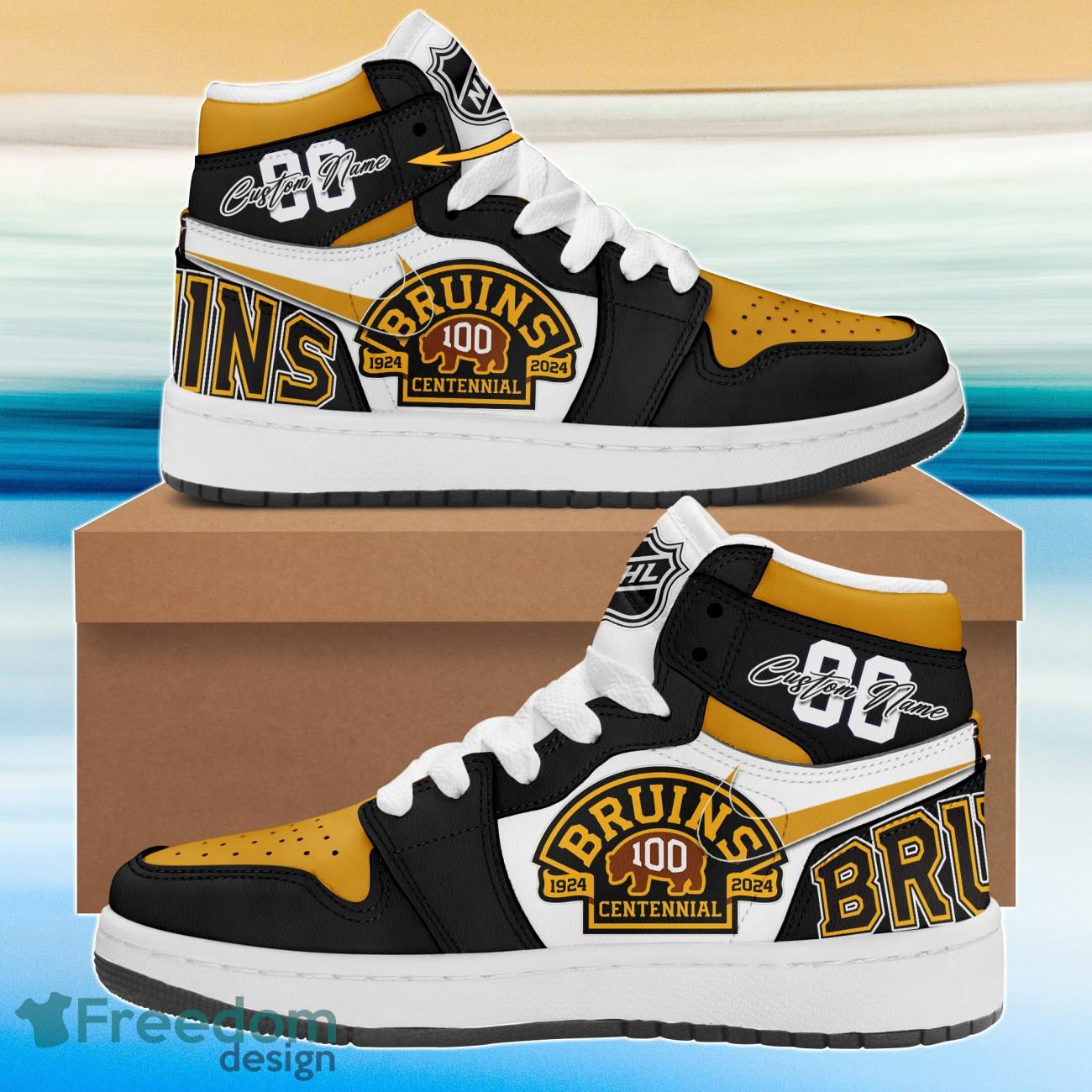 NHL Boston Bruins 100 Centennial Air Jordan Hightop Custom Name & Number Product Photo 1