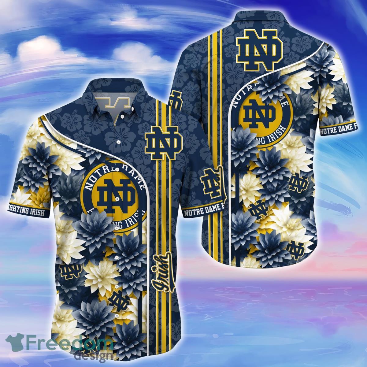 Notre Dame Hawaiian Shirt Big Logo Notre Dame Gift - Personalized Gifts:  Family, Sports, Occasions, Trending