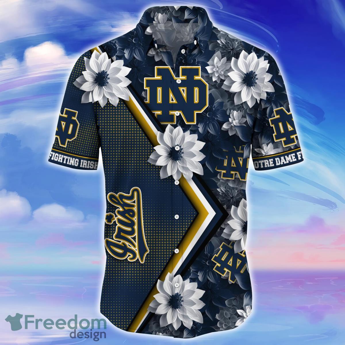 Notre Dame Fighting Irish American Flag Custom Name Hawaiian Shirt -  Freedomdesign