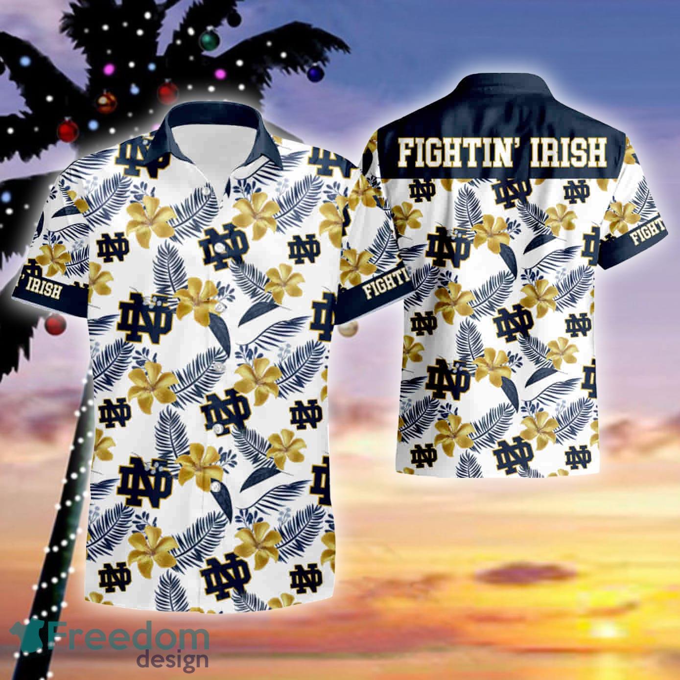 Notre Dame Fighting Irish American Flag Custom Name Hawaiian Shirt -  Freedomdesign