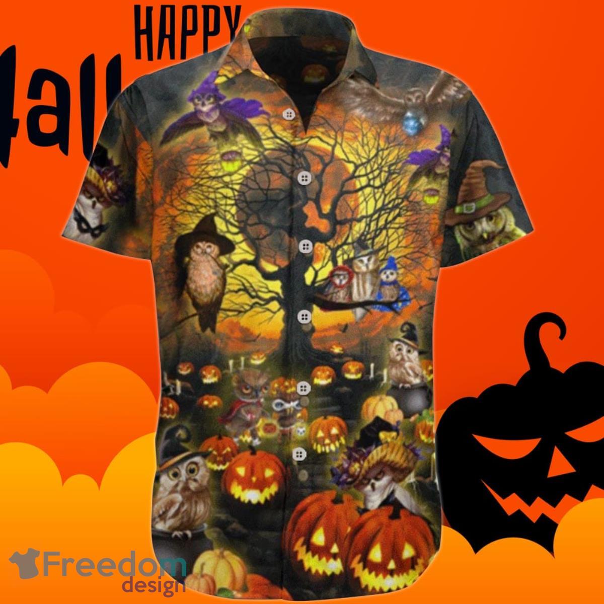 Owl Halloween Hawaiian Shirt Cute Halloween Graphic Tee Themed T-Shirt Mens Product Photo 1