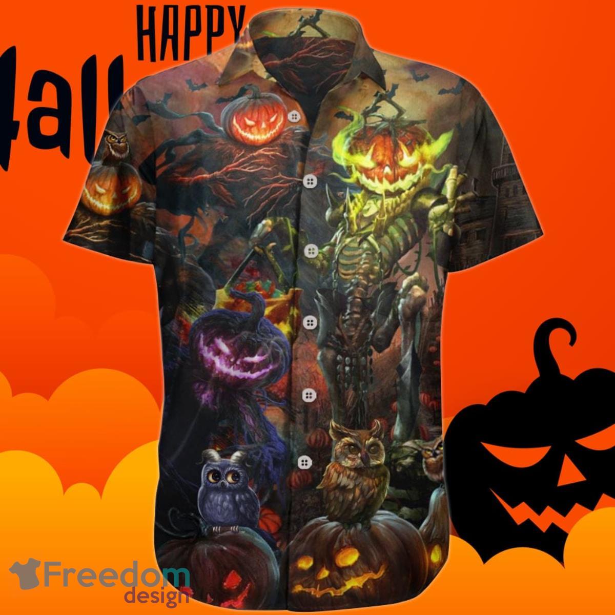 Owl Halloween Hawaiian Shirt Halloween Graphic Tee Mens Pumpkin Shirt Apparel Product Photo 1