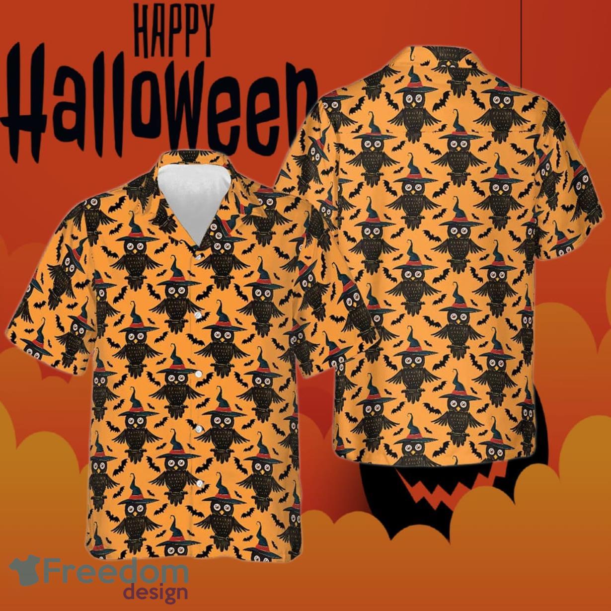 Owl Halloween Pattern Hawaiian Shirt Mens Halloween Button Up Shirts Best Gift For Best Friend Product Photo 1