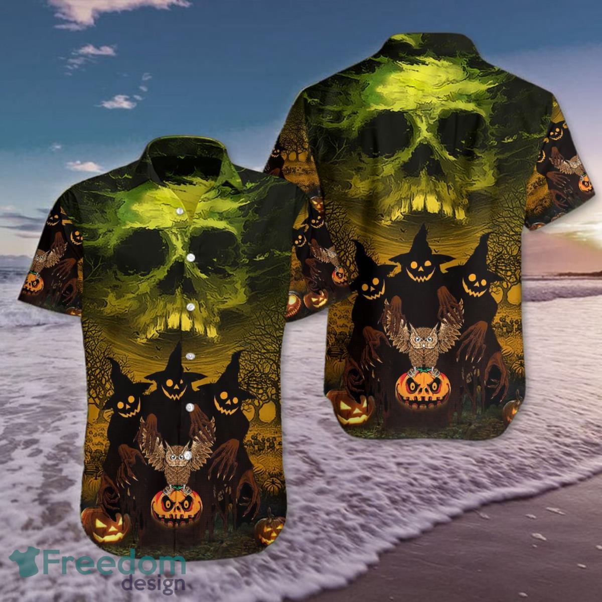 Owl On Pumpkin Halloween Hawaiian Shirt Skull Halloween Summer Shirt Gifts For Friend Product Photo 1