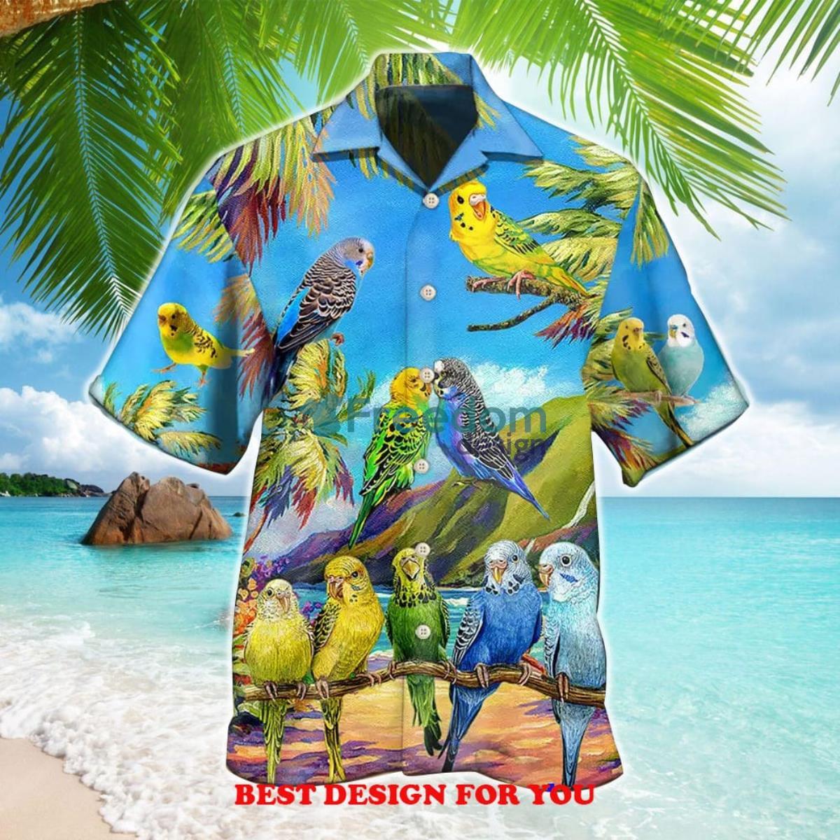 Parrot Budgie Beautiful Landscape Print Over 3D Hawaiian Shirt Product Photo 1