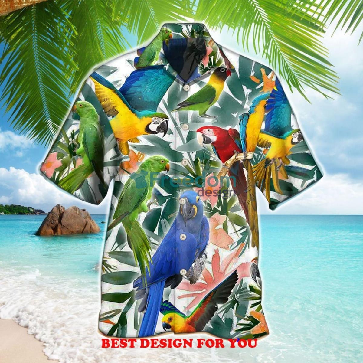 Parrot Tropical Leaf Print Over 3D Hawaiian Shirt Product Photo 1