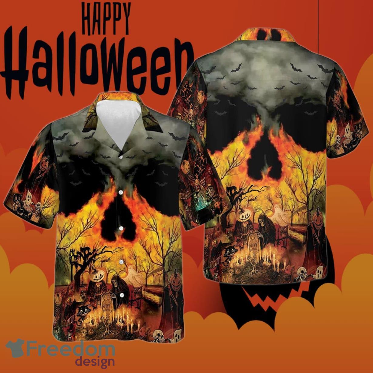 Party At Halloween Night Hawaiian Shirt Horror Button Up Shirts Halloween Gifts For Him Product Photo 1