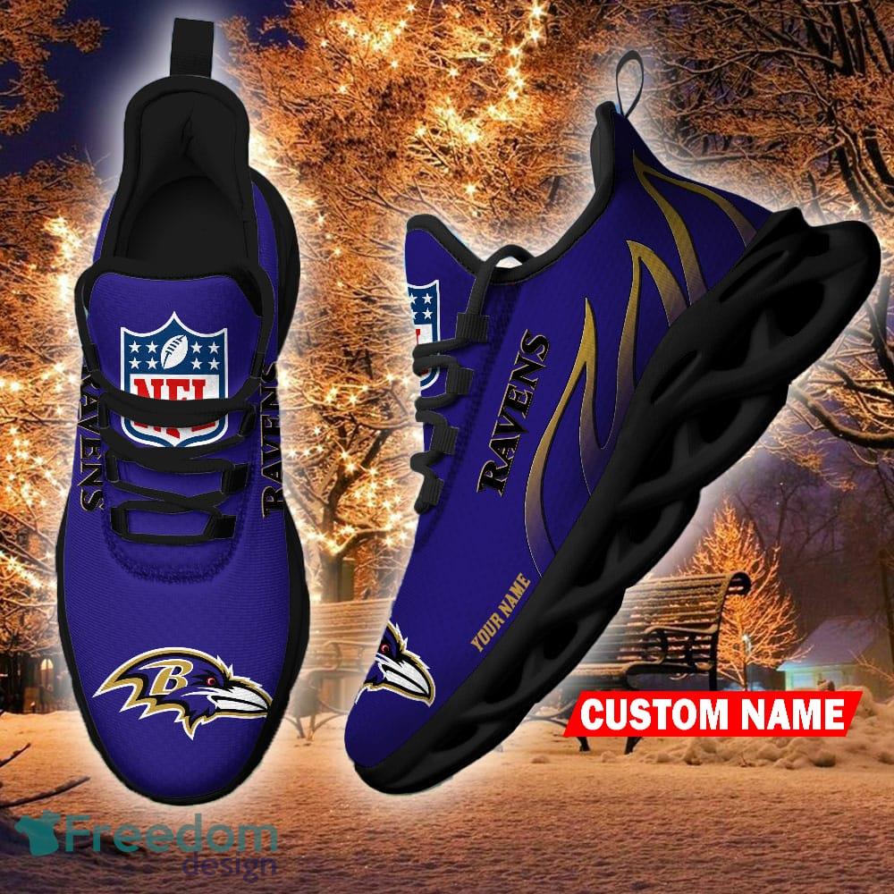 Personalized Name NFL Baltimore Ravens Flame Logo Max Soul Shoes Gift Fans  - Freedomdesign