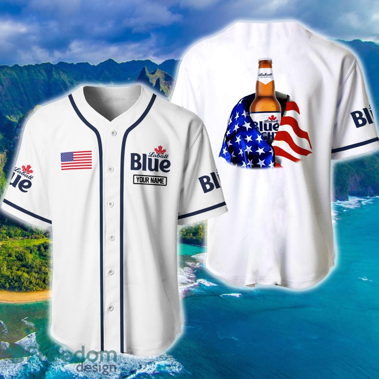 Personalized Vintage White USA Flag Labatt Blue Baseball Jersey Shirt Product Photo 1