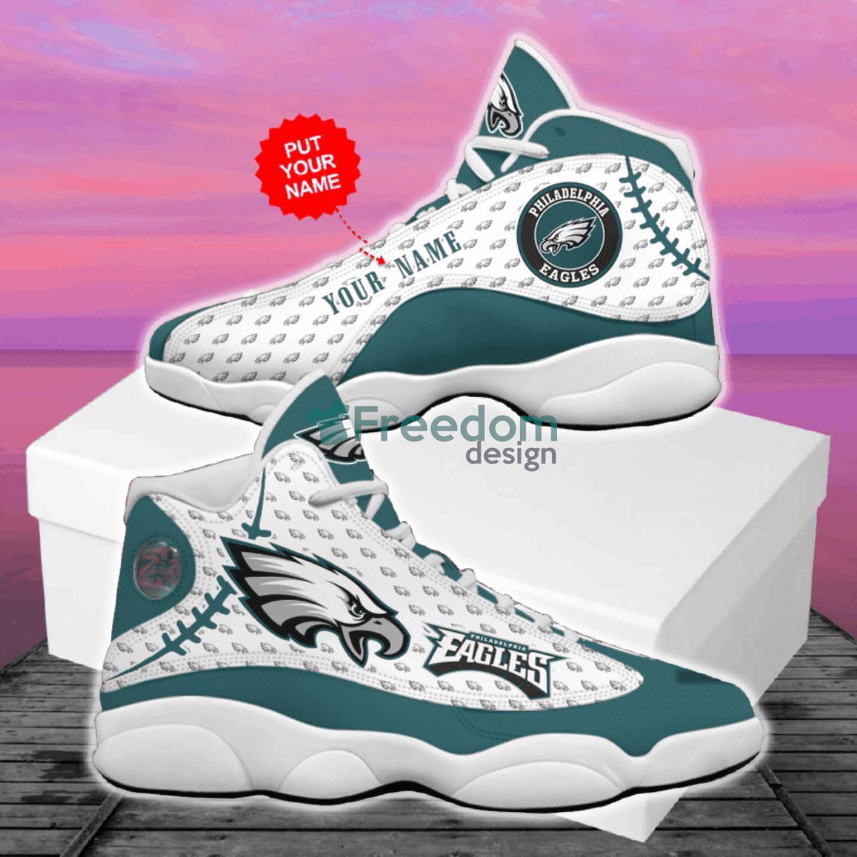 Philadelphia Eagles Football Team Custom Name Air Jordan 13 Shoes Product Photo 2