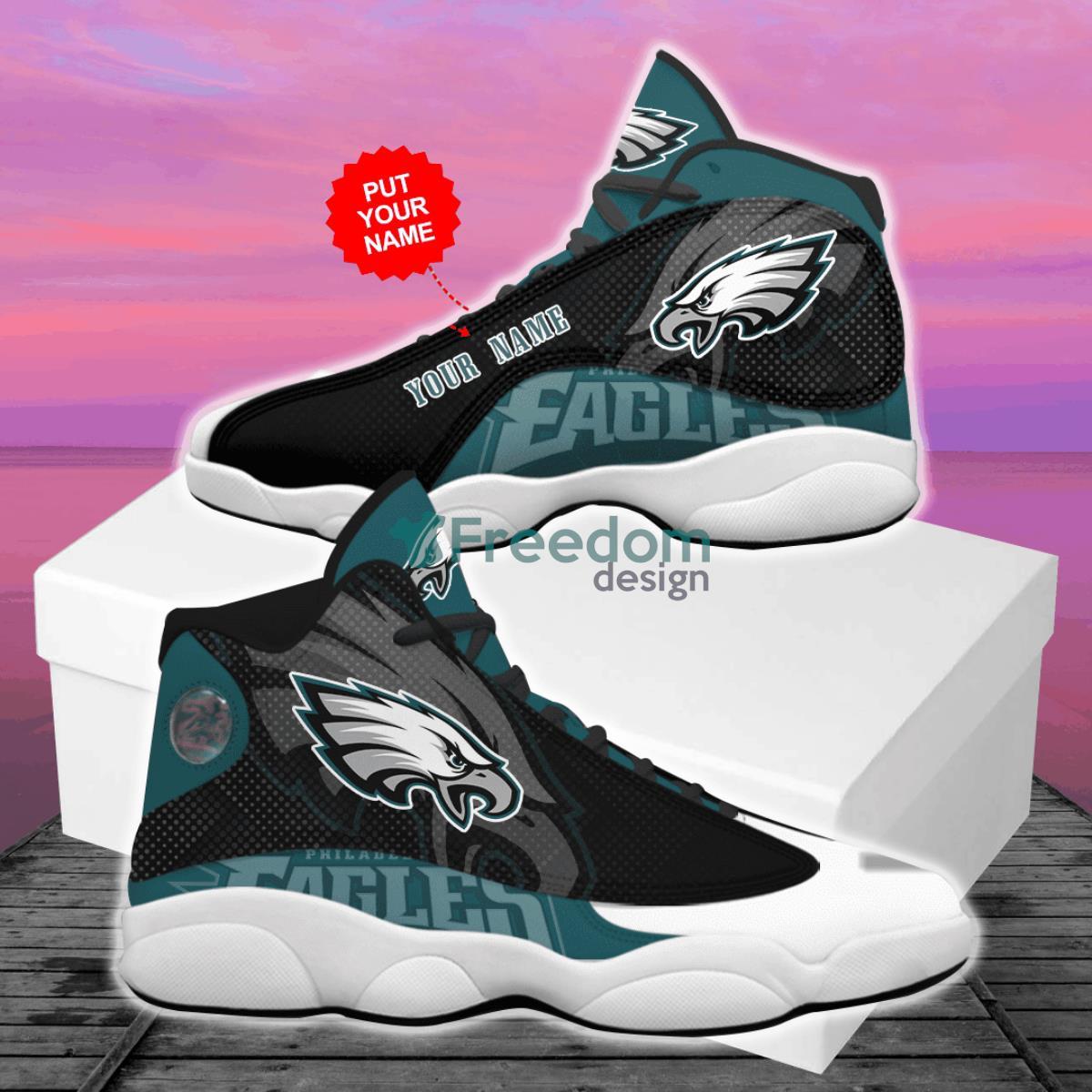 Philadelphia Eagles Football Team Custom Name Air Jordan 13 Shoes For Fans Product Photo 2