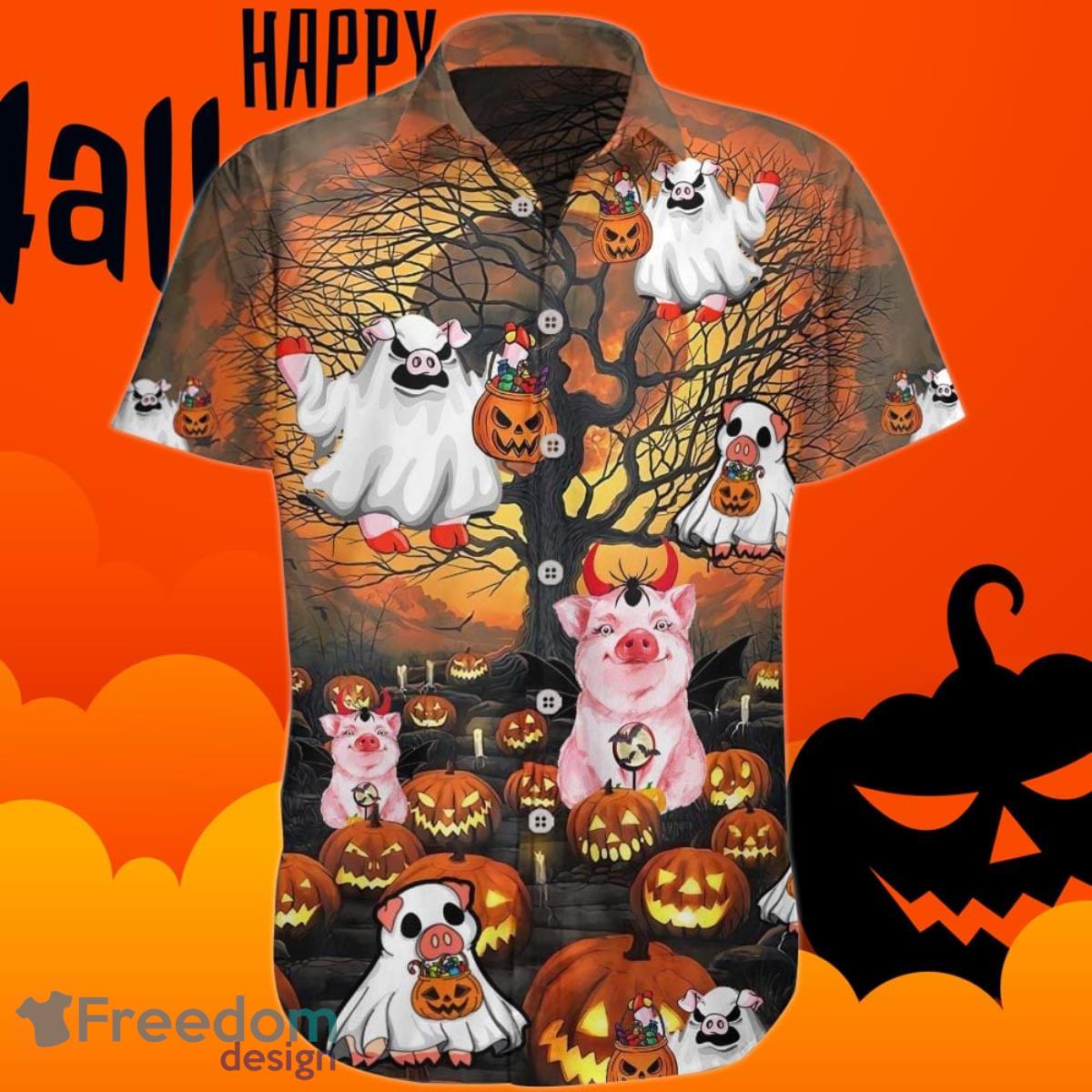 Pig Halloween Hawaiian Shirt Pumpkin Cute Halloween Graphic Tee Product Photo 1