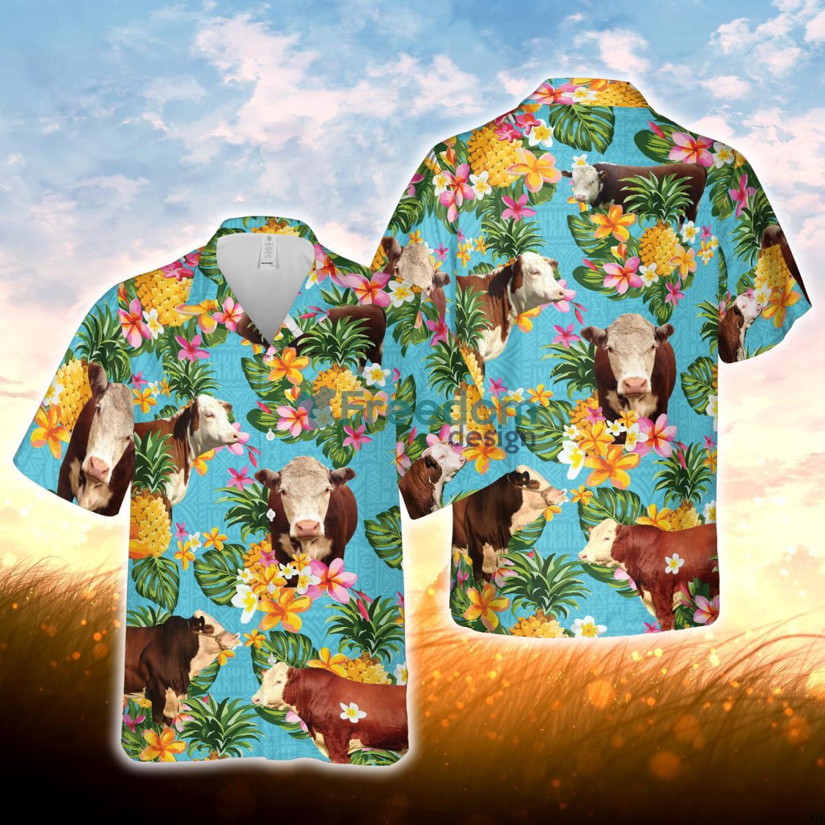 Pineapple Hawaiian Theme For Hereford Cattle Lovers All 3D Printed Hawaiian Shirt For Men Women Product Photo 1