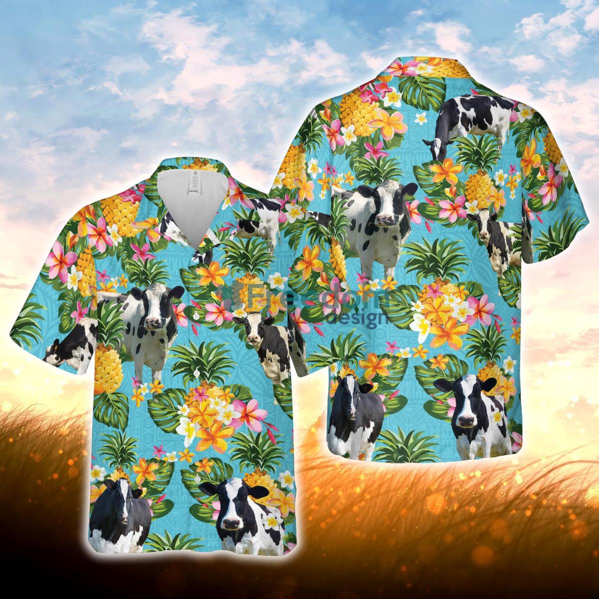 Pineapple Hawaiian Theme For Holstein Friesian Cattle Lovers All 3D Printed Hawaiian Shirt For Men Women Product Photo 1