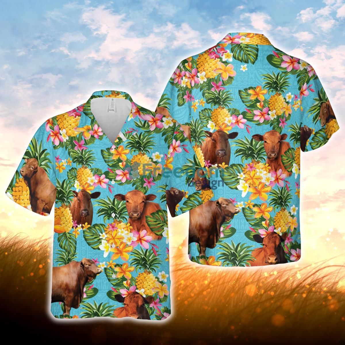 Pineapple Hawaiian Theme For Red Angus Cattle Lovers All 3D Printed Hawaiian Shirt For Men Women Product Photo 1