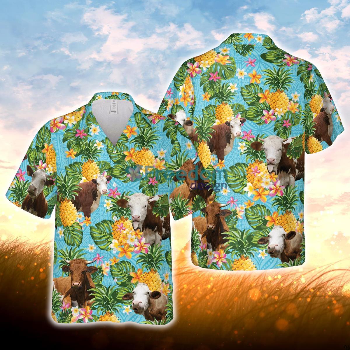 Pineapple Hawaiian Theme For SimmentalL Cattle Lovers All 3D Printed Hawaiian Shirt For Men Women Product Photo 1