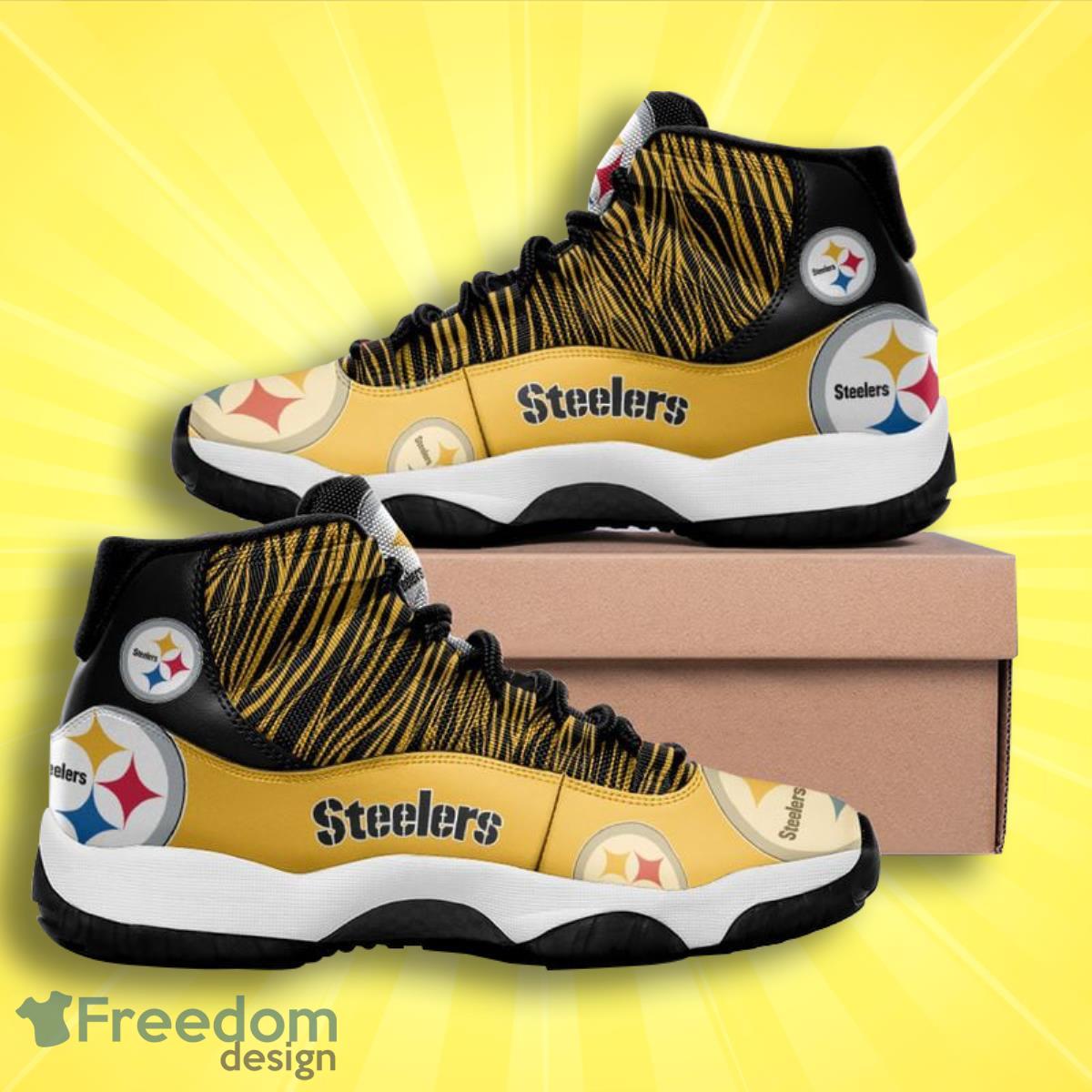 Pittsburgh Steelers Christmas Football Pattern Canvas High Top Shoes / Black/Gold