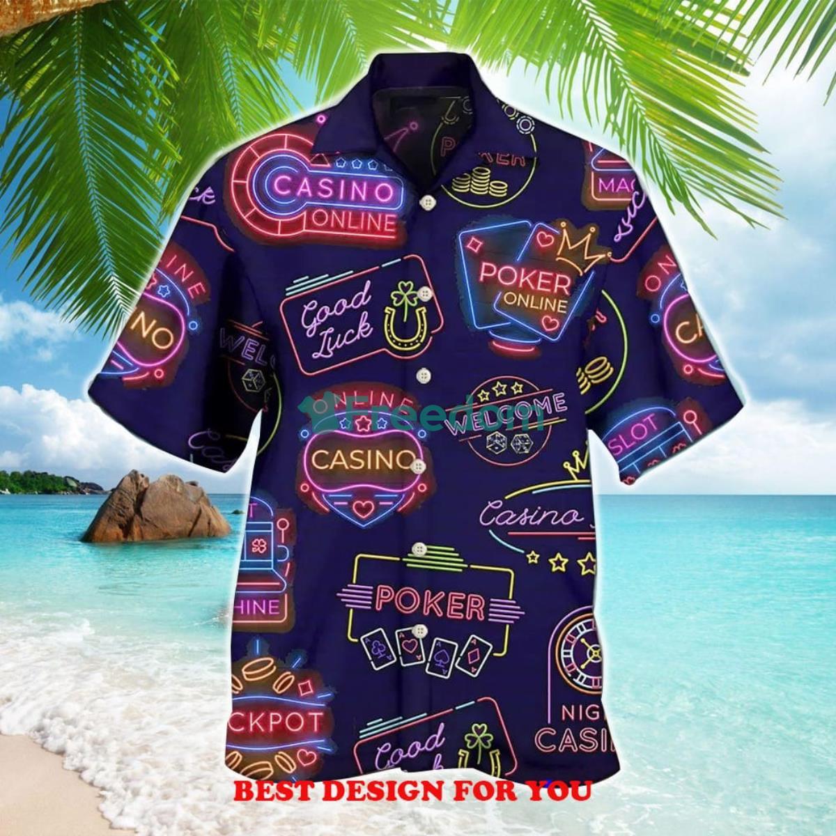 Poker Neon Casino Art Gift Print Over 3D Hawaiian Shirt Product Photo 1