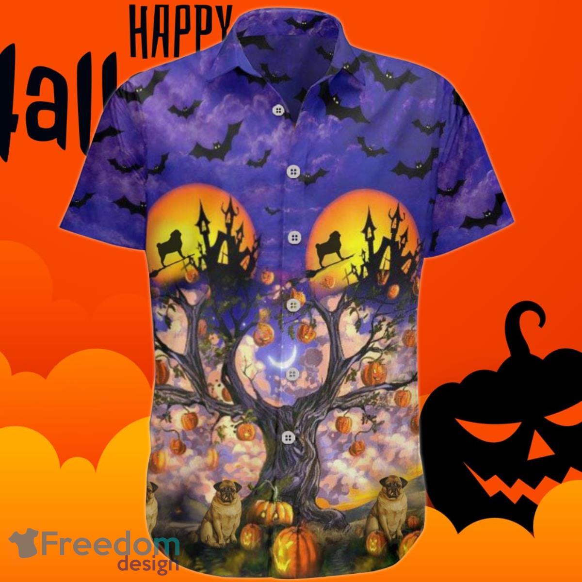 Pug Halloween Hawaiian Shirt Bat Pumpkin Tree Halloween Themed For Adults Product Photo 1