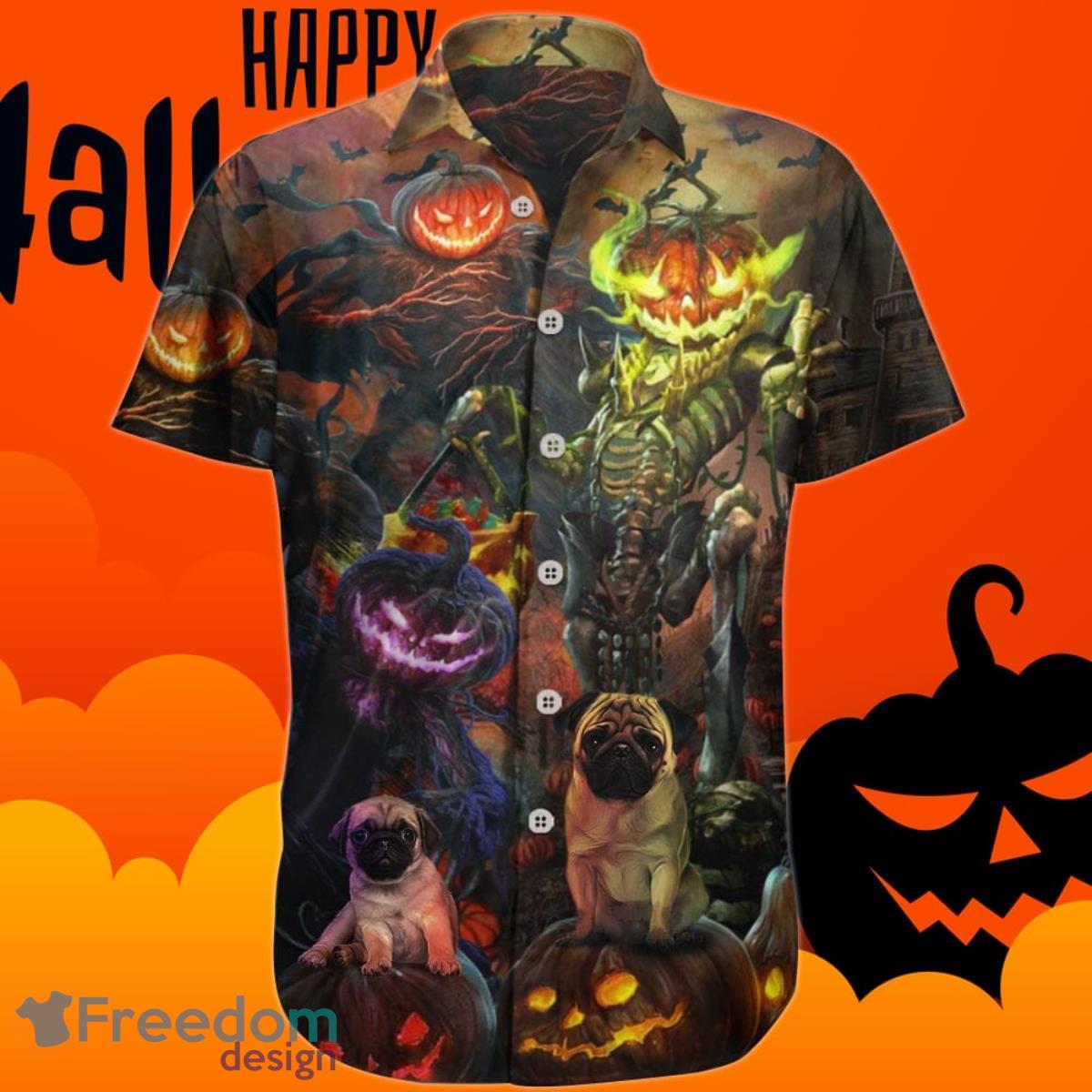 Pug Pumpkin King Halloween Hawaiian Shirt Graphic For Pug Lovers Product Photo 1