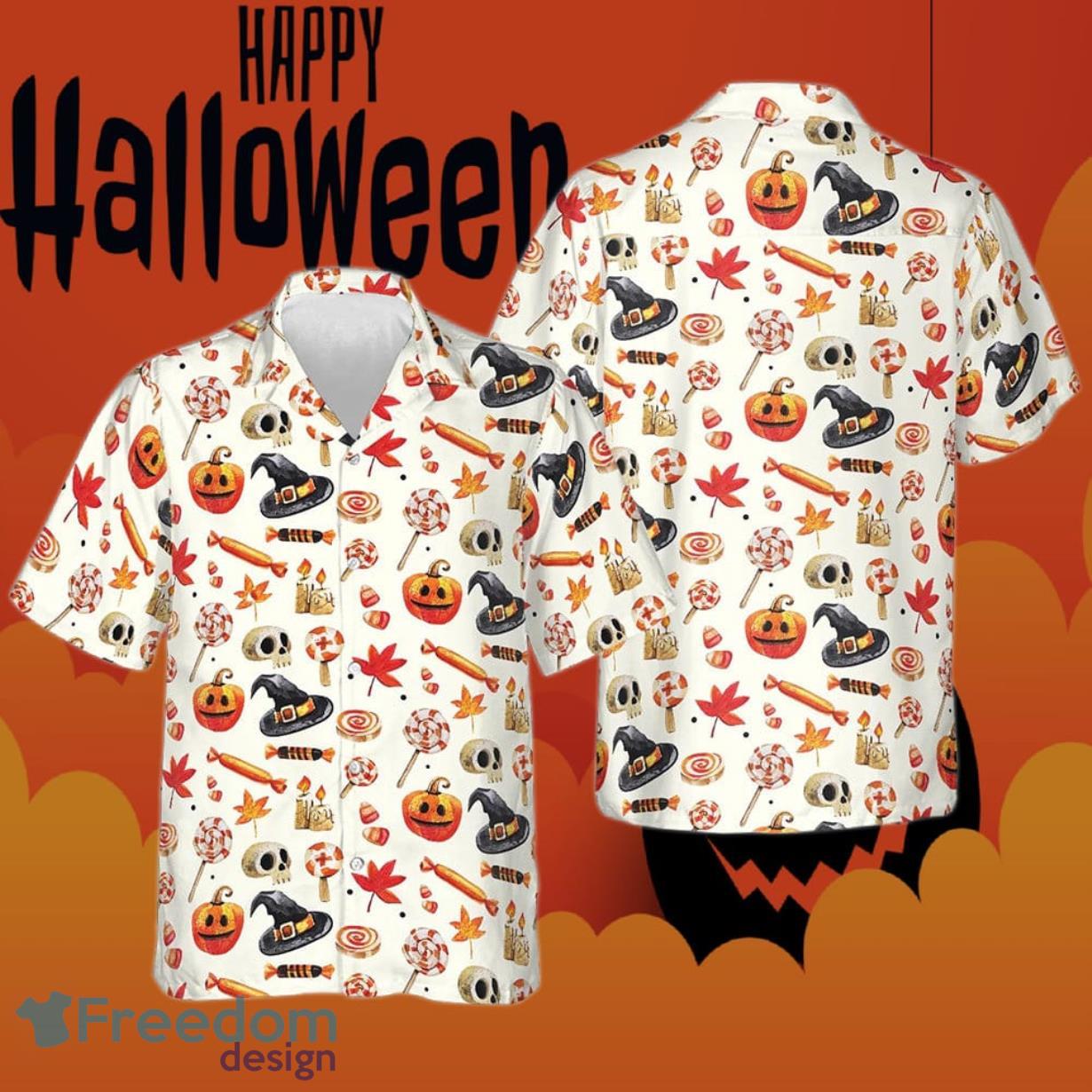 Pumpkin Candy Skull Art Print Halloween Hawaiian Shirt Halloween Birthday Gift Ideas Product Photo 1