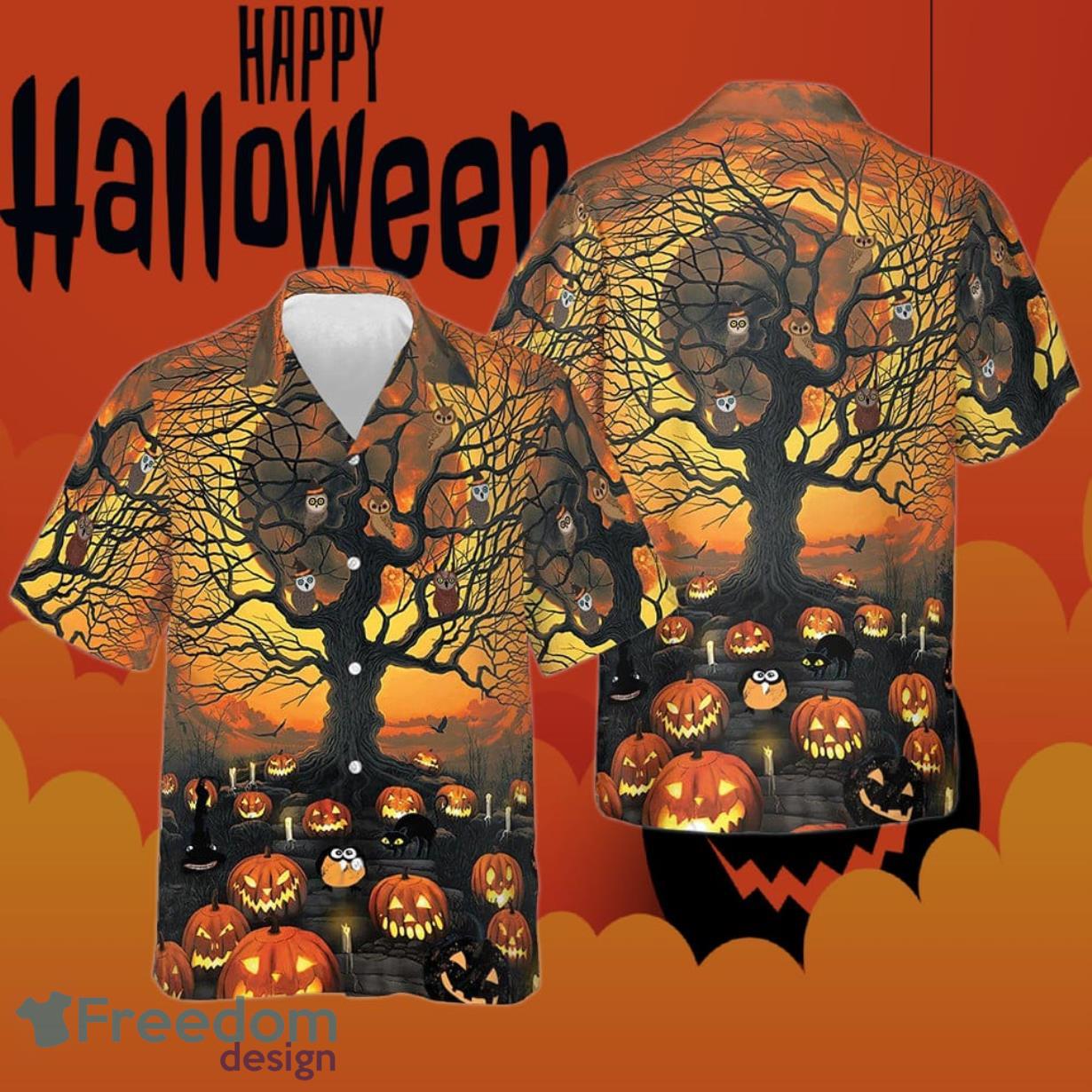 Pumpkin Night Hawaiian Shirt Mens Halloween Button Up Shirts Gift Ideas Product Photo 1