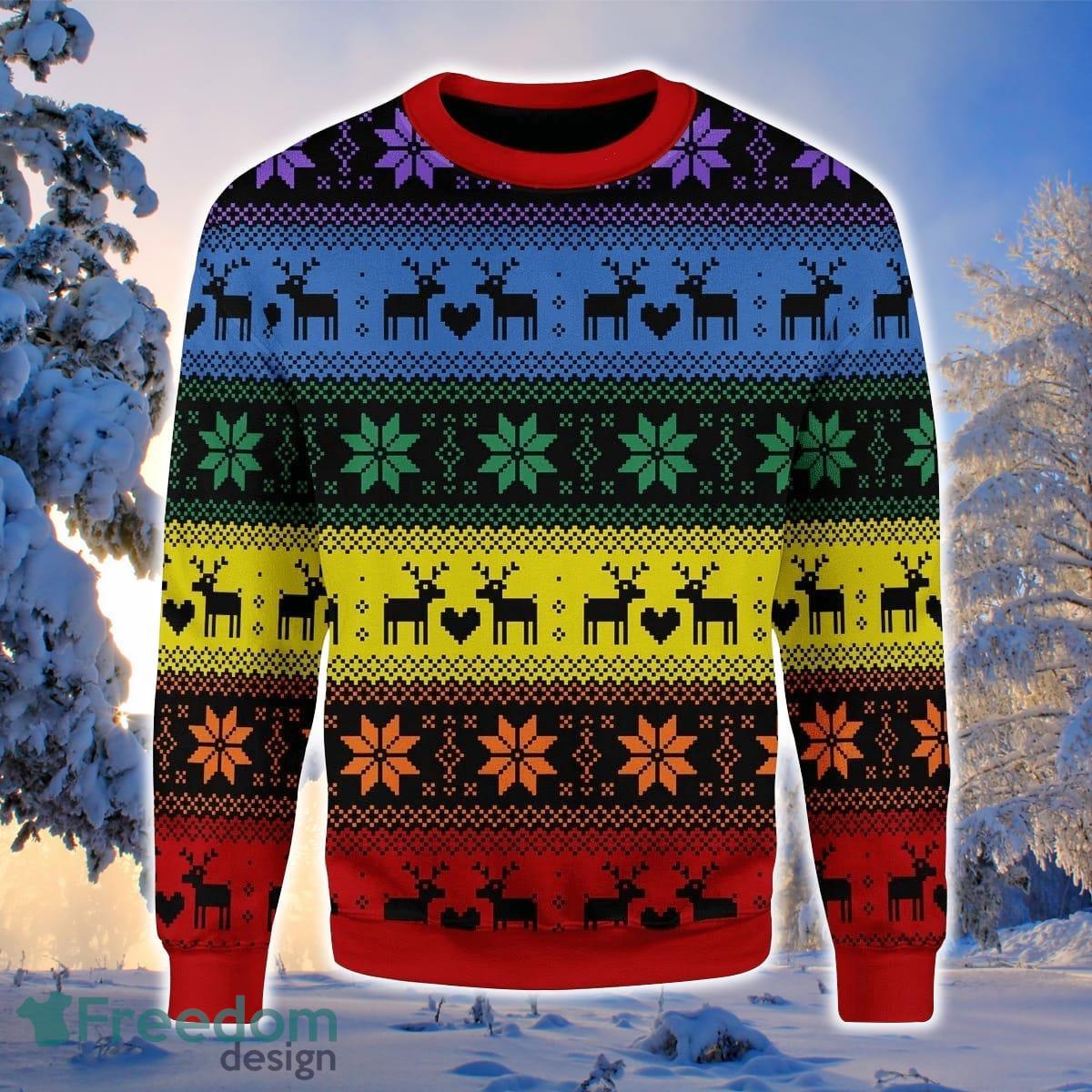 Rainbow Deer LGBT 3D Sweater Ugly Christmas Sweater For Men Women Product Photo 1