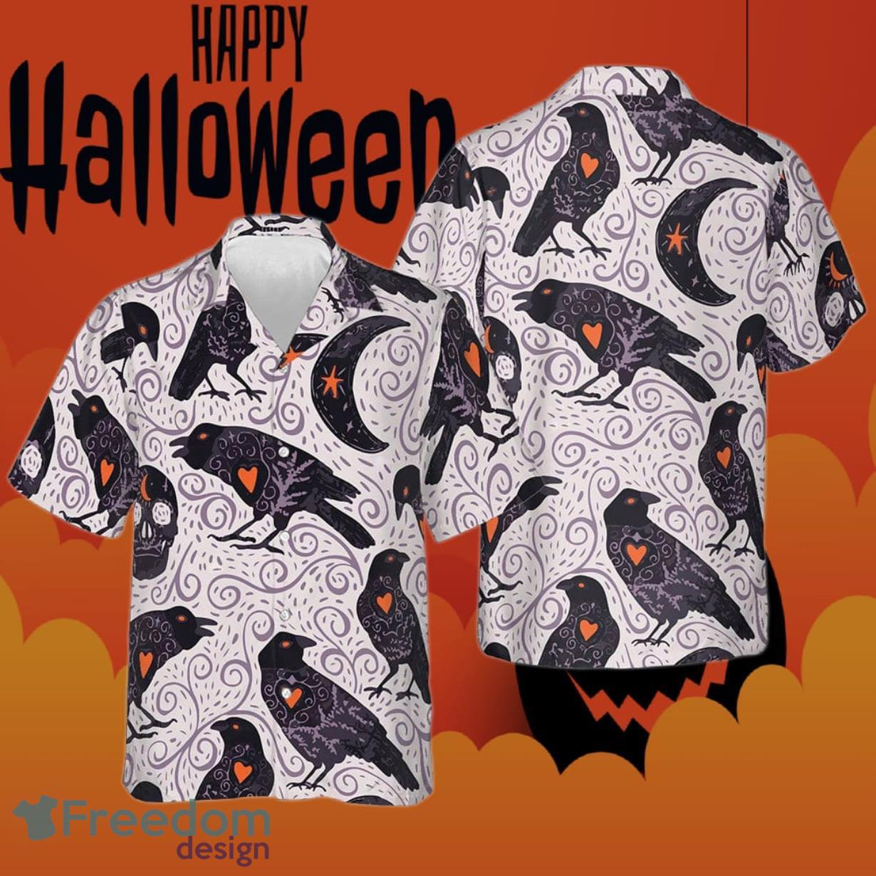 Raven And Moon Halloween Hawaiian Shirt Short Sleeve Button Up Gifts For Halloween Product Photo 1