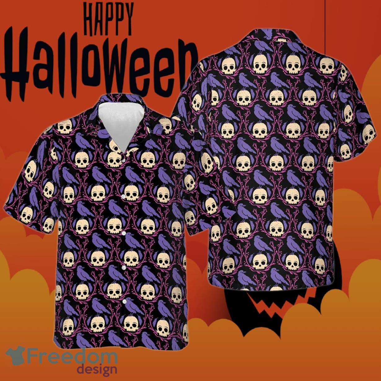 Raven Skull Halloween Hawaiian Shirt Mens Summer Button Up Shirts Best Friend Presents Product Photo 1