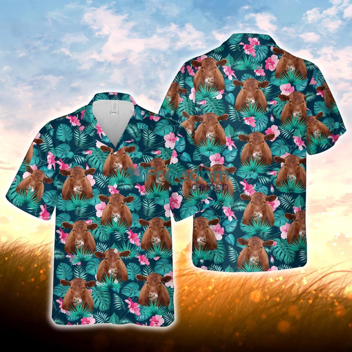 Red Angus Blue Floral Summer 3D Hawaiian Shirt For Men Women Product Photo 1