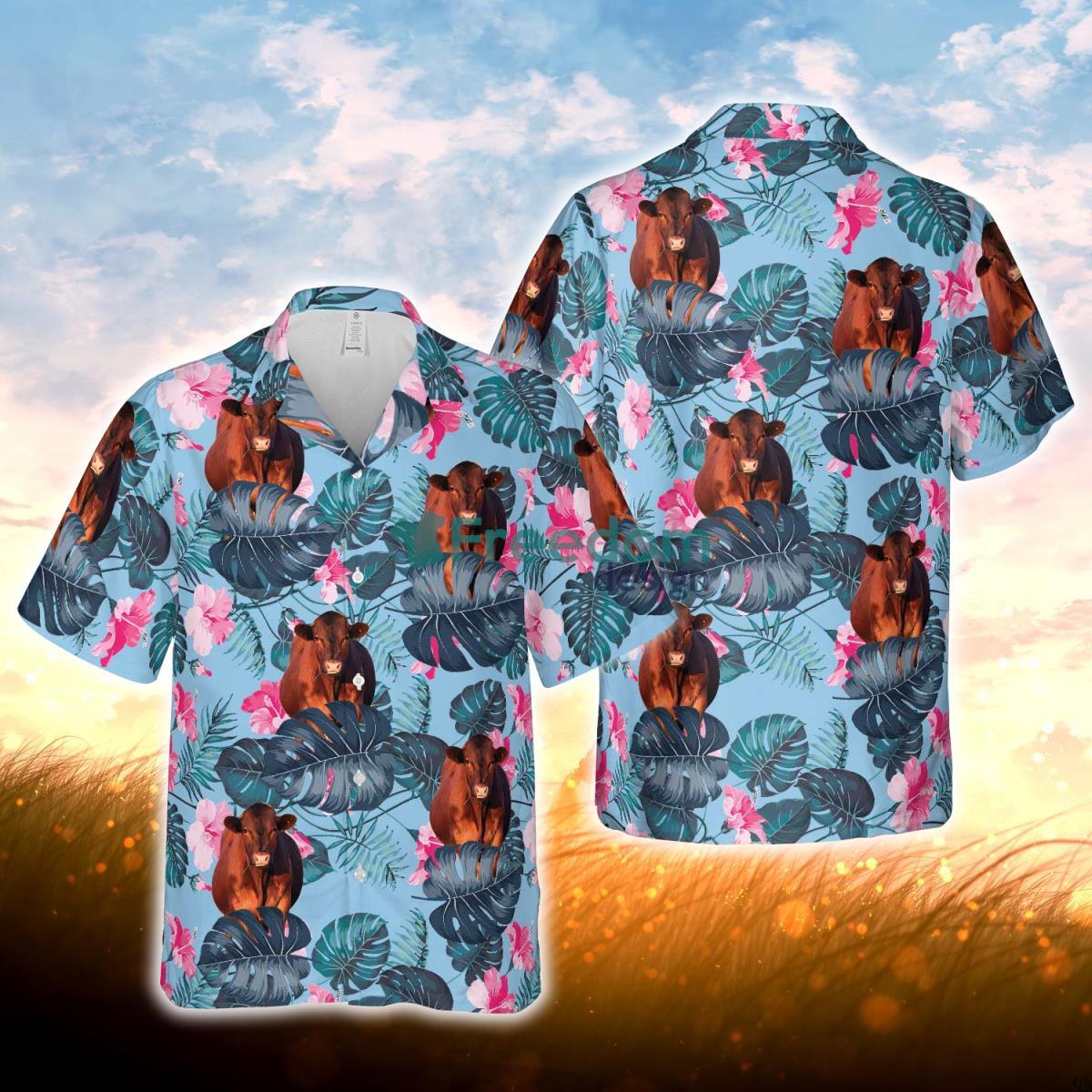 Red Angus Blue Hibiscus Hawaiian Shirt For Men Women Product Photo 1