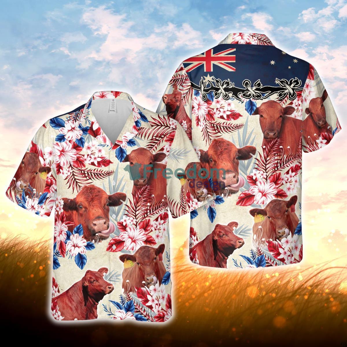 Red Angus Cattle Australia Flag Hawaiian Flowers Hawaiian Shirt For Men Women Product Photo 1