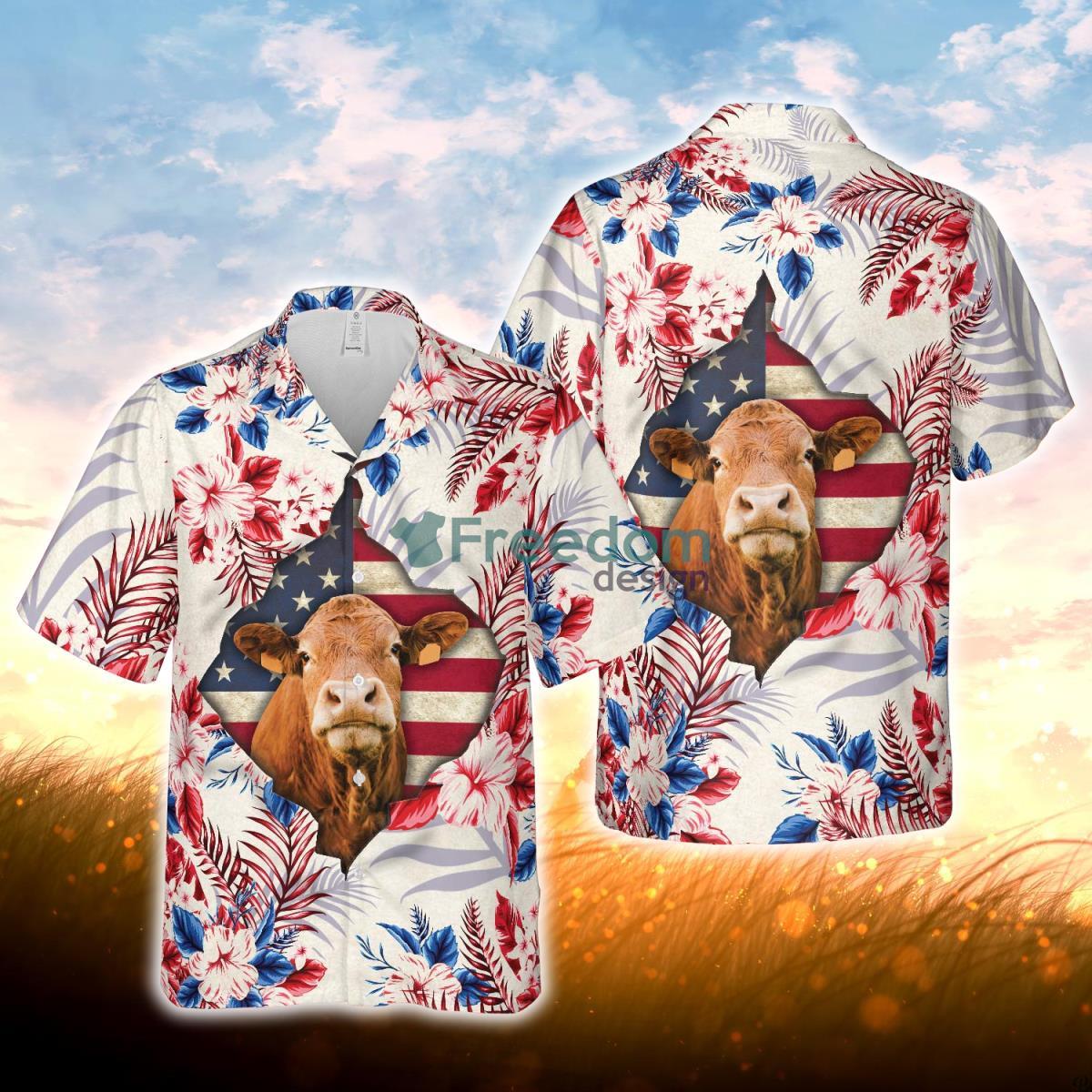 Red Angus Face Hibiscus Flower All Over Printed 3D Hawaiian Shirt For Men Women Product Photo 1