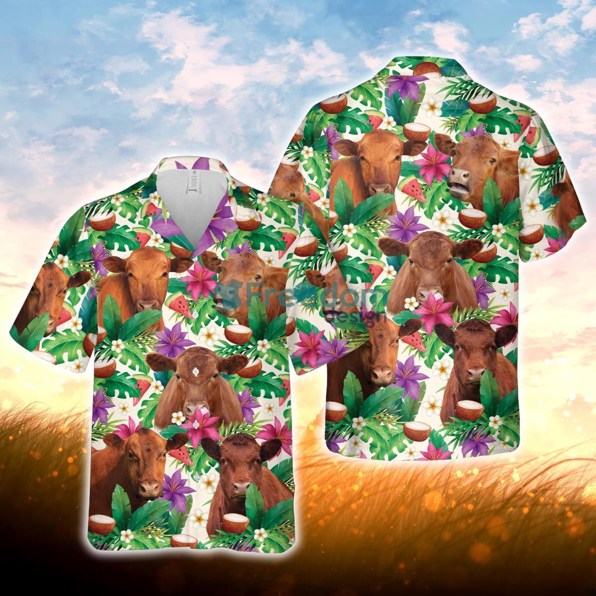 Red Angus Summer Floral 3D Hawaiian Shirt For Men Women Product Photo 1