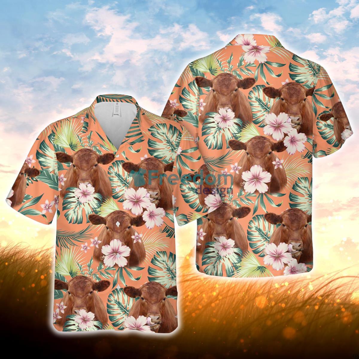 Red Angus Summer Happiness Floral Farm 3D Hawaiian Shirt For Men Women Product Photo 1