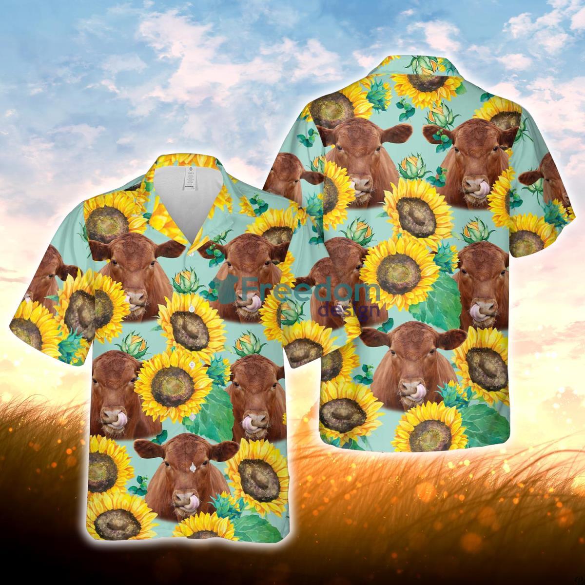 Red Angus Sunflowers Floral Farm 3D Hawaiian Shirt For Men Women Product Photo 1