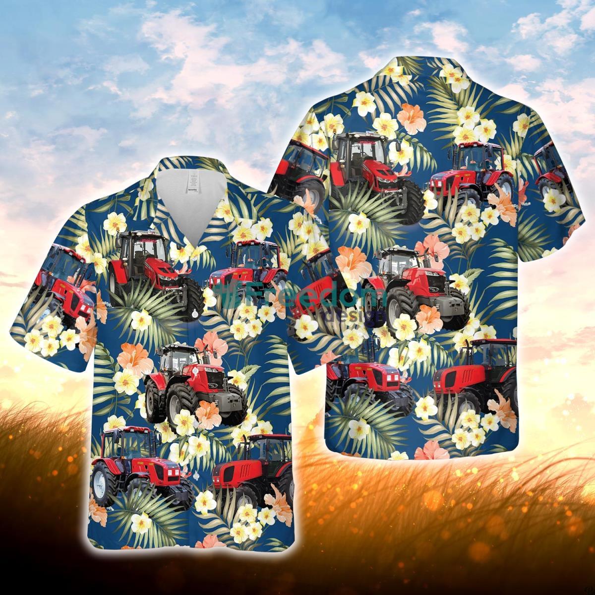 Red Tractor Summer Blue Floral 3D Hawaiian Shirt For Men Women Product Photo 1