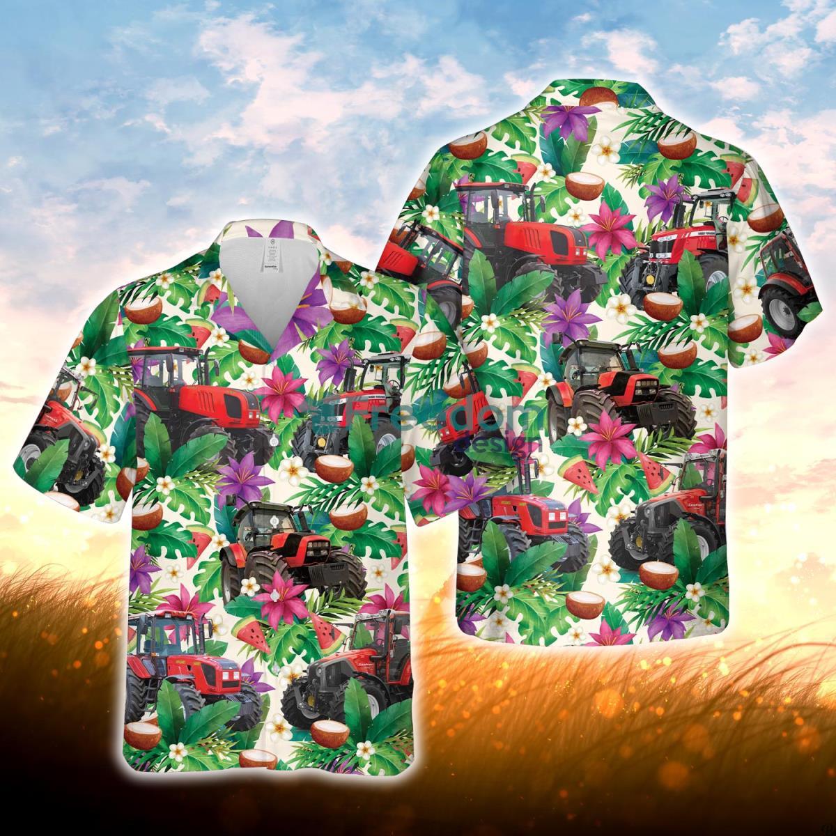 Red Tractor Summer Floral 3D Hawaiian Shirt For Men Women Product Photo 1