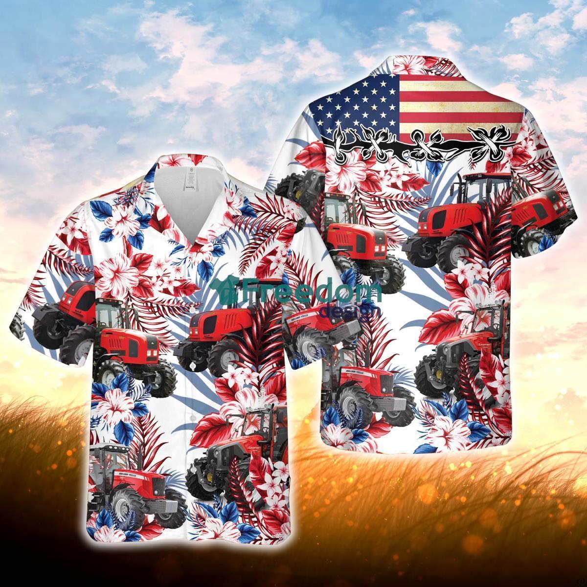 Red Tractors American Flag Hawaiian Flowers All Over Printed 3D Hawaiian Shirt For Men Women Product Photo 1