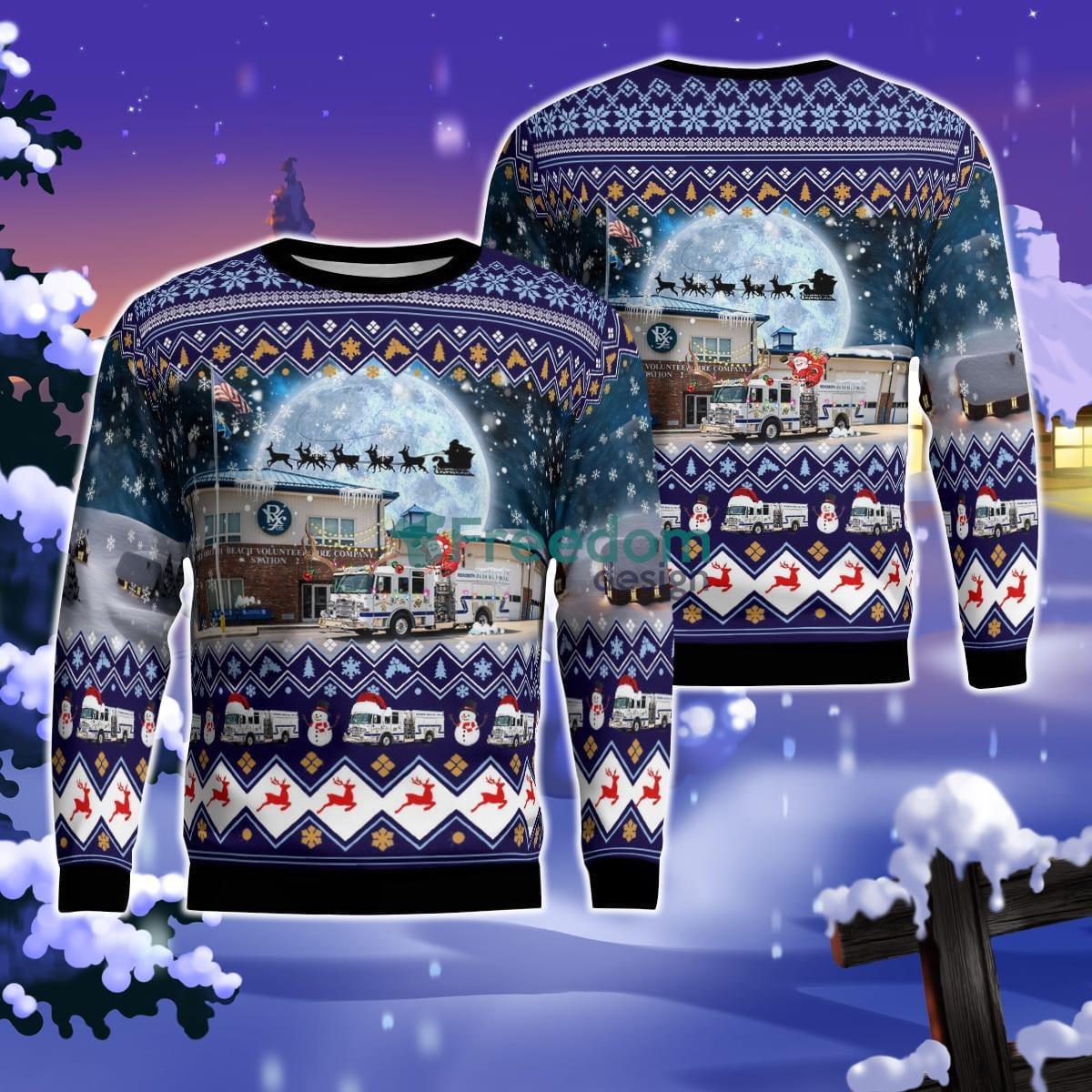 Rehoboth Beach Volunteer Fire Company Station 2 with Engine 86-3 Christmas Ugly Sweater Product Photo 1