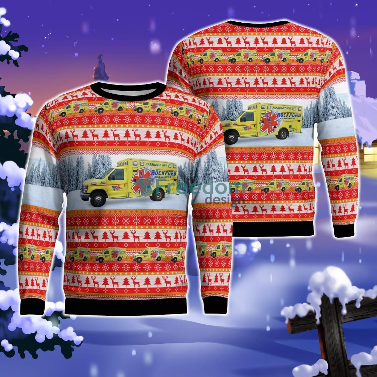 Rockford, Michigan, Rockford Ambulance Service Christmas AOP Ugly Sweater Product Photo 1