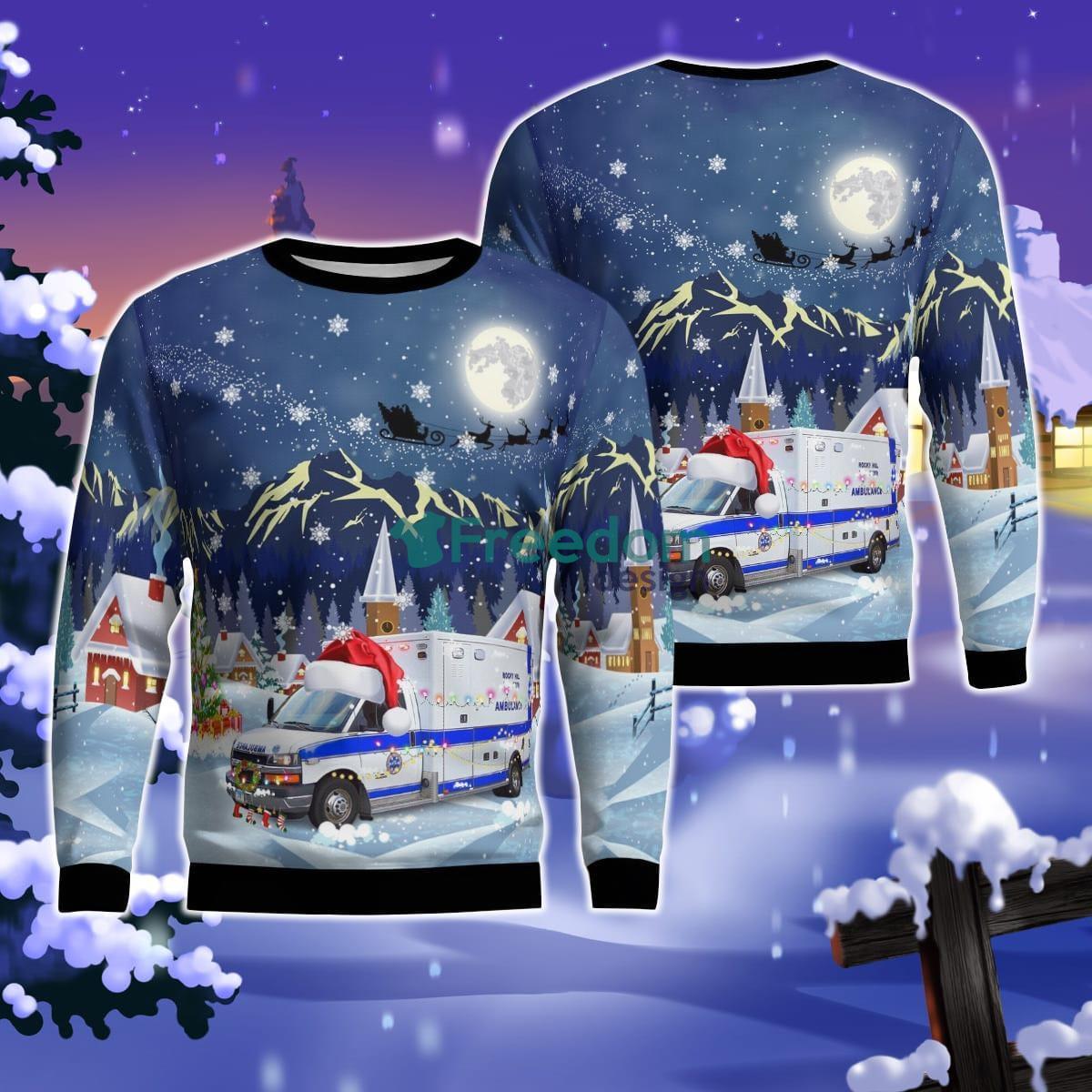 Rocky Hill Volunteer Ambulance, Rocky Hill, Connecticut Christmas AOP Ugly Sweater Product Photo 1