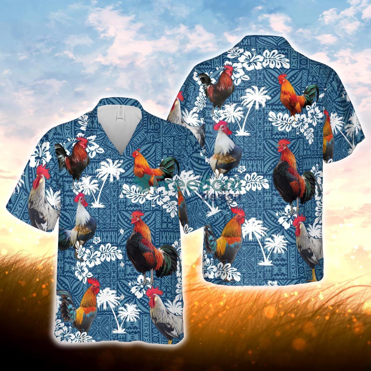 Rooster Blue Tribal All Over Printed 3D Hawaiian Shirt For Men Women Product Photo 1