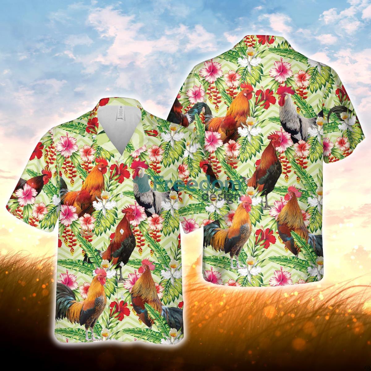 Rooster Hibicus Floral 3D Hawaiian Shirt For Men Women Product Photo 1