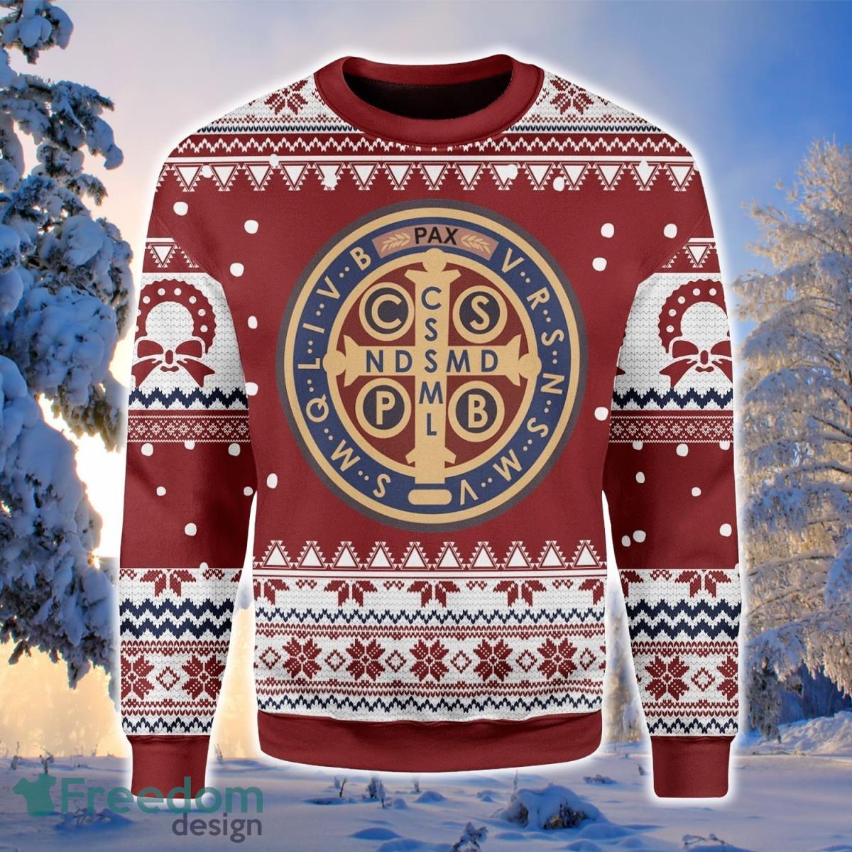 Saint Benedict Medal 3D Sweater Ugly Christmas Sweater For Men Women Product Photo 1