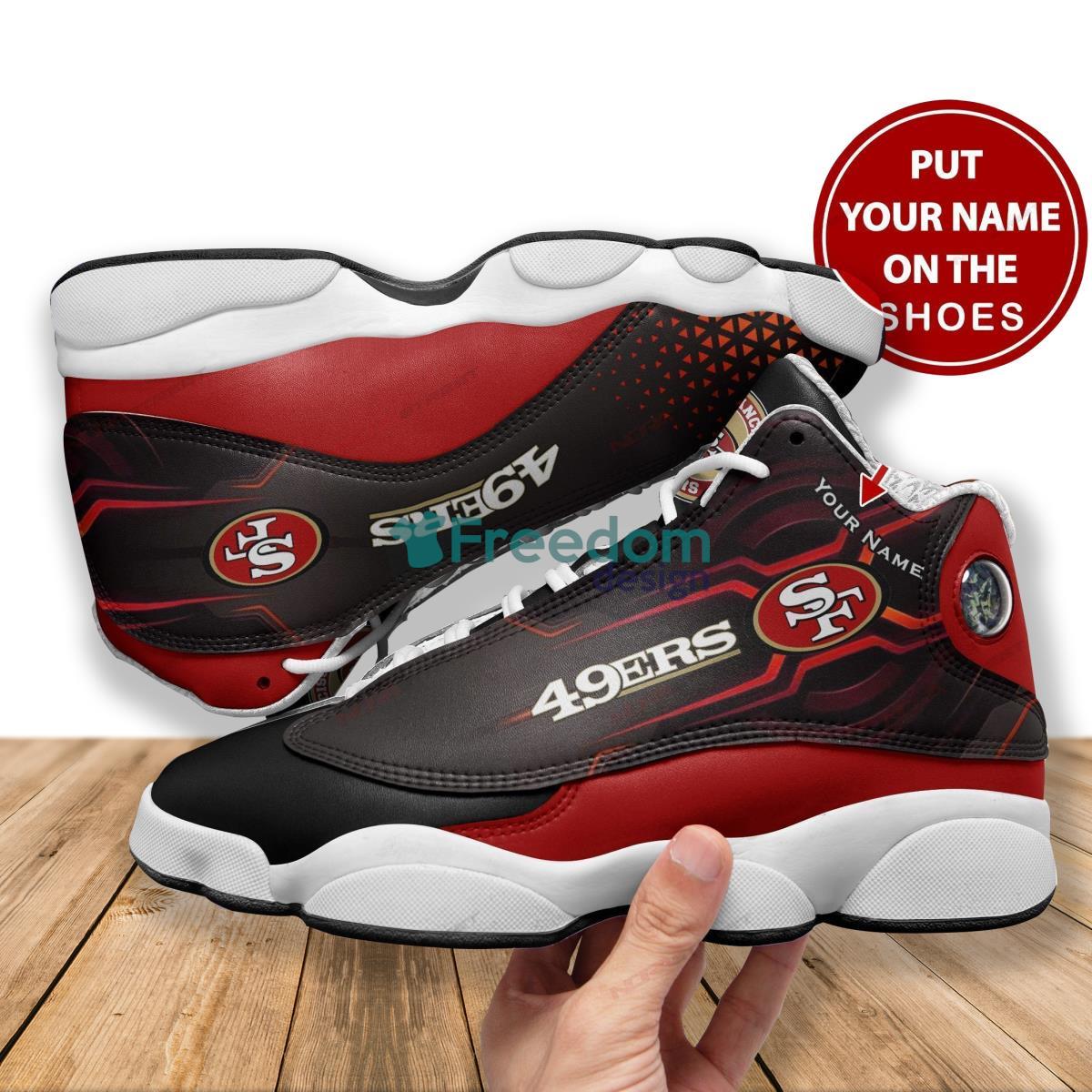 NFL San Francisco 49ers Custom Name White Grey Red Air Jordan 13 Shoes