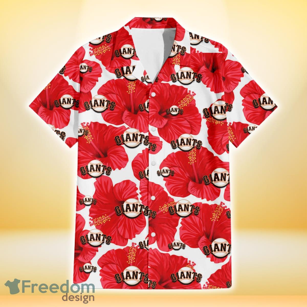 San Francisco Giants Big Red Hibiscus White Background 3D Hawaiian Shirt Gift For Fans Product Photo 2