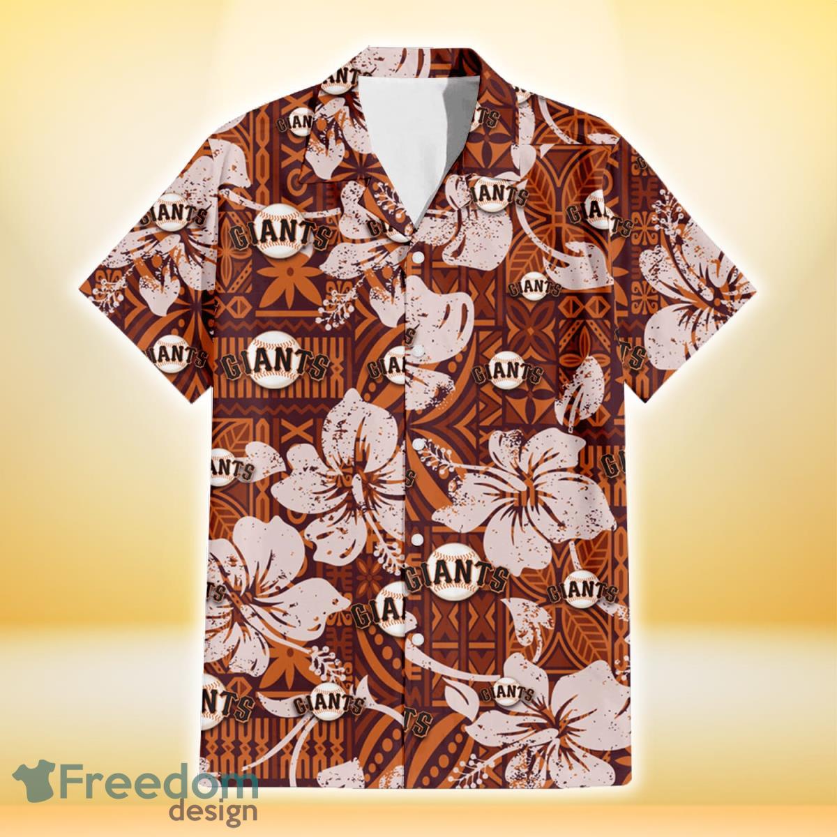 San Francisco Giants Bisque Hibiscus Brown Pattern 3D Hawaiian Shirt Gift For Fans Product Photo 2